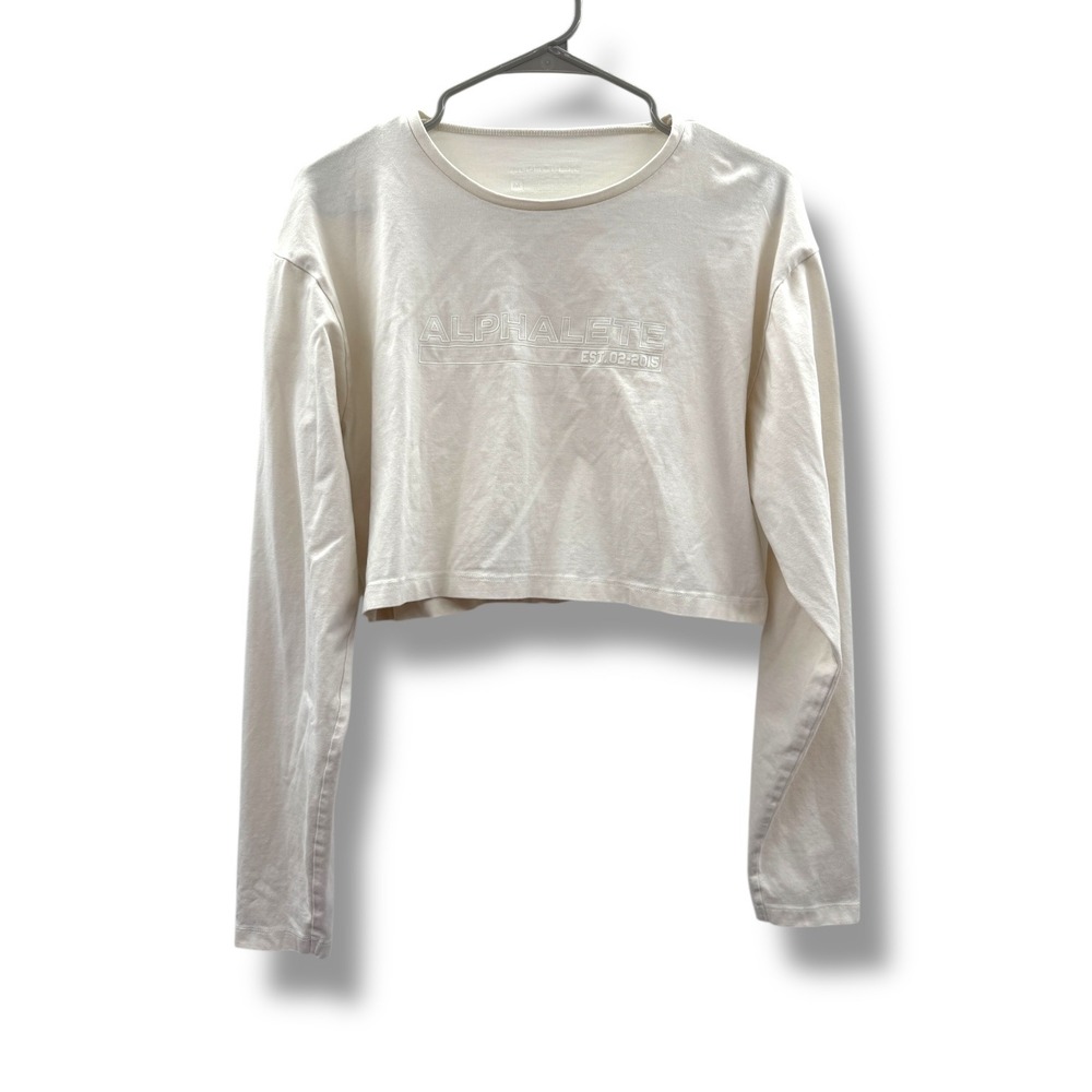 Alphalete Cropped Long Sleeve‎ Shirt Medium Cream Lifestyle Fit Athleisure
